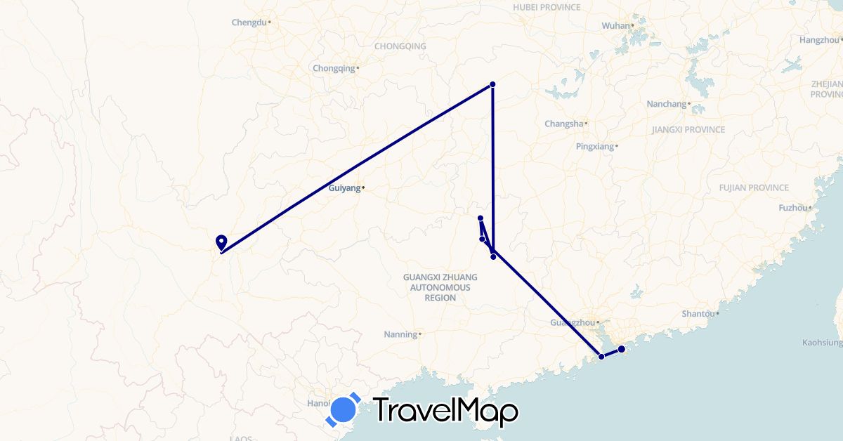 TravelMap itinerary: driving in China, Hong Kong, Macau (Asia)